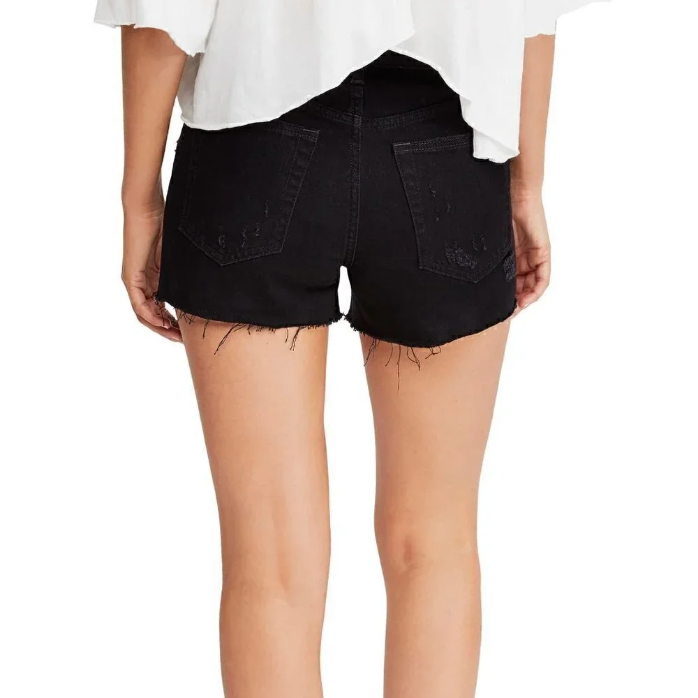 Free People Womens Black Denim Sofia Cutoff Shorts